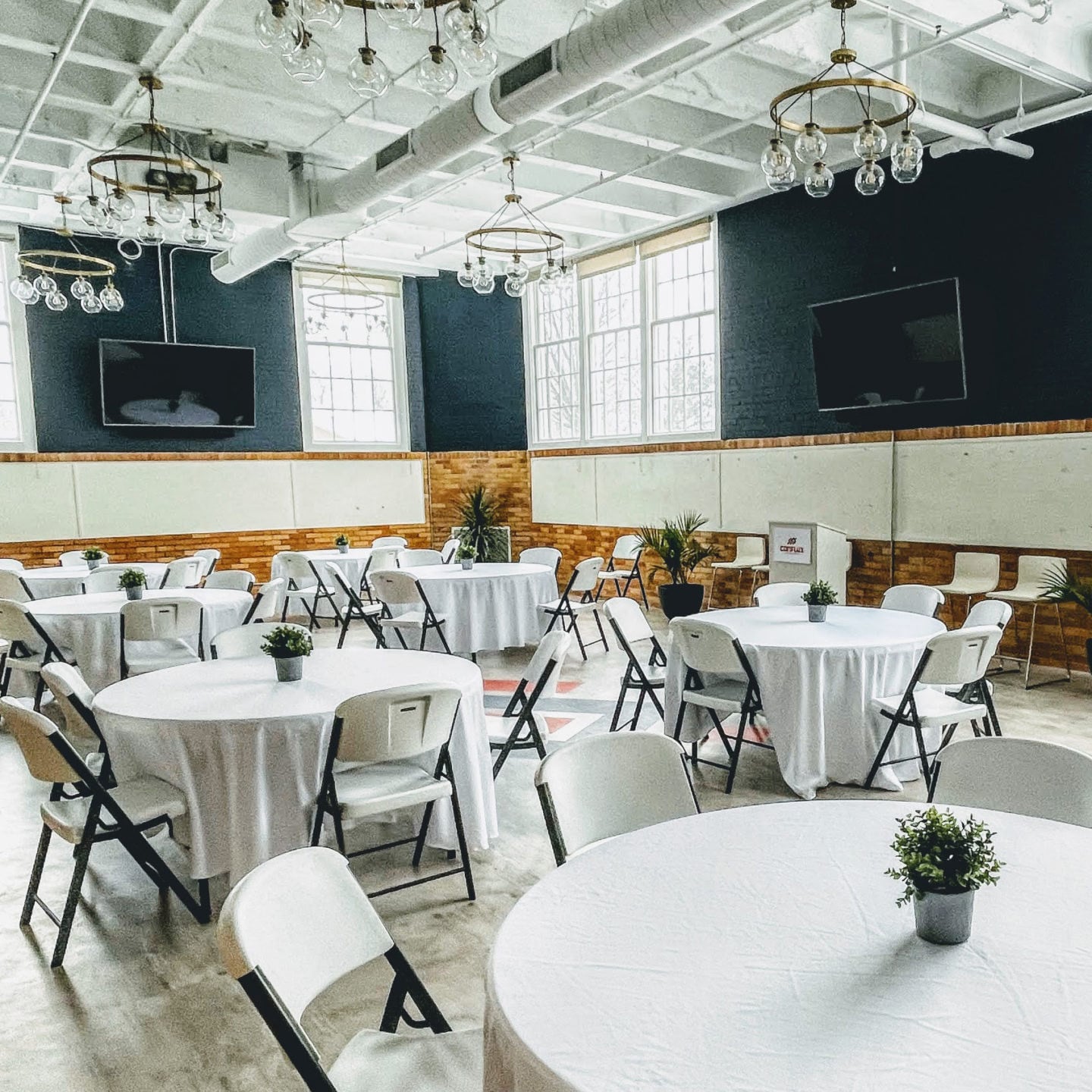 Beautiful white tables illuminated by natural light